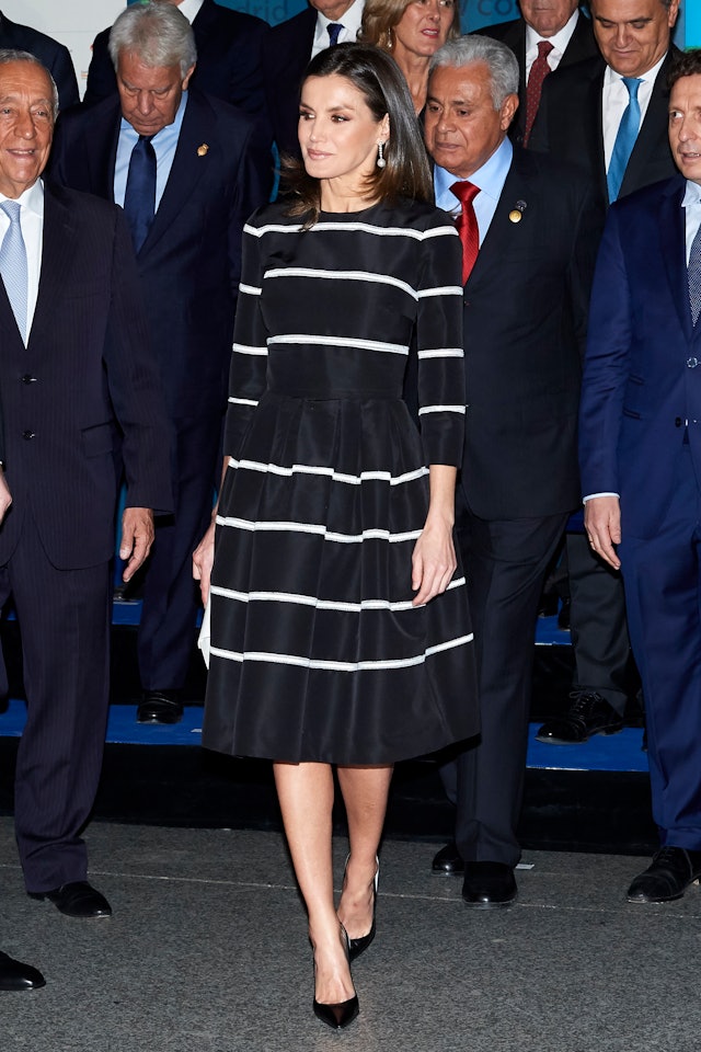 Queen Letizia’s Black Striped Dress Is Proof That Recycling Outfits Is Easy