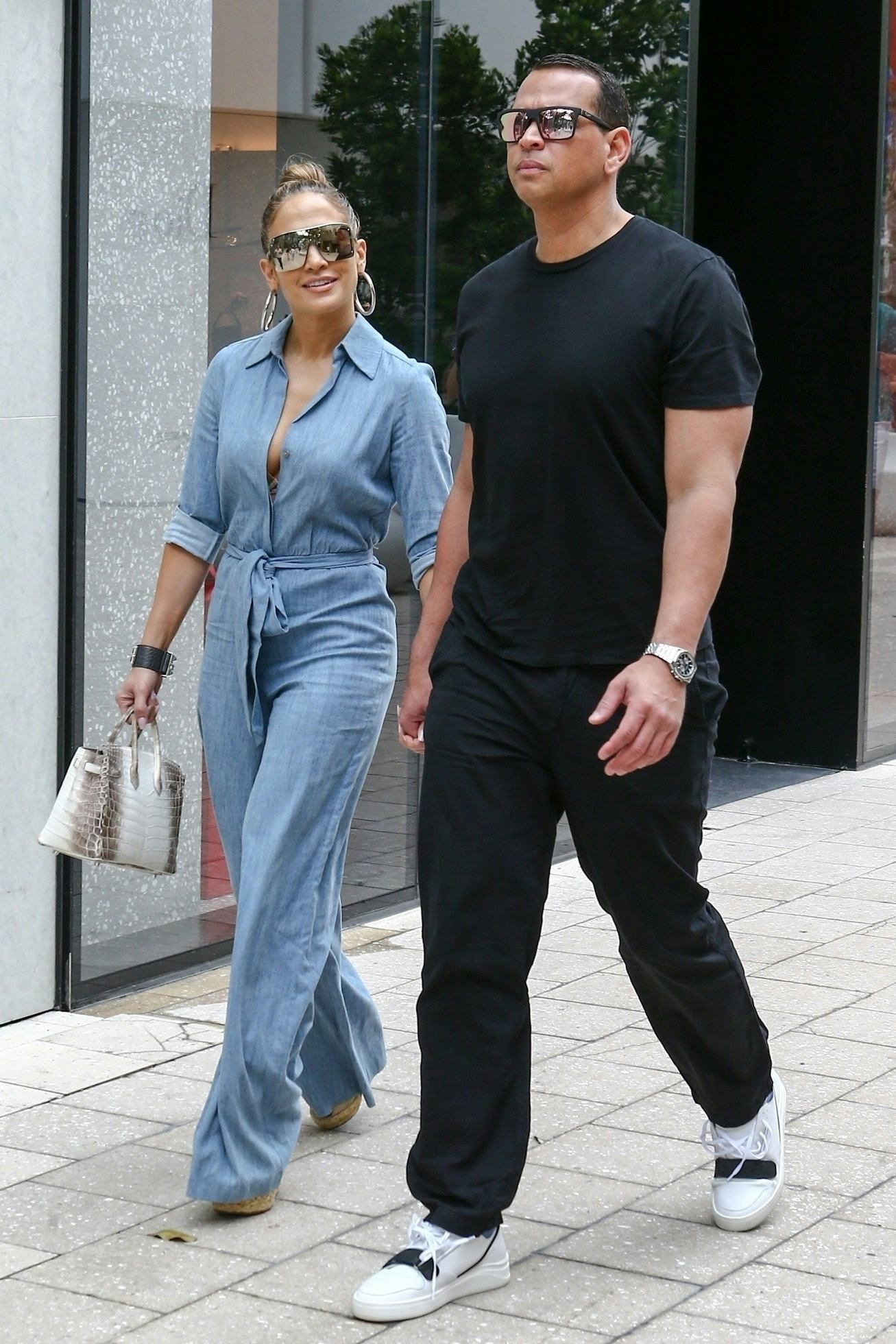 jennifer lopez denim jumpsuit