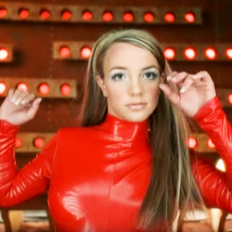 britney spears red leather bodysuit