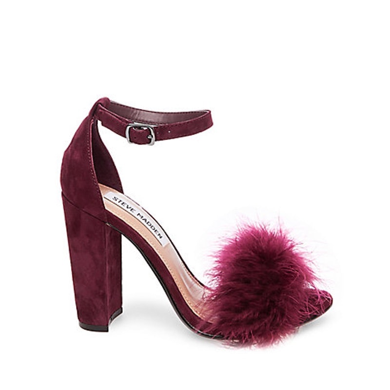 burgundy fluffy heels