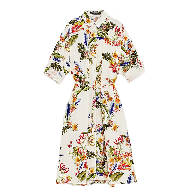 zara floral print shirt dress